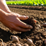**

A healthy field of crops thriving under a bright sun. Focus on the rich soil, showing diverse organic matter and microorganisms. In the background, a farmer is applying fertilizer thoughtfully, not excessively. The overall feel should be one of balance and sustainable agriculture. Focus keywords: healthy soil, organic matter, sustainable farming, balanced fertilizer use.

**