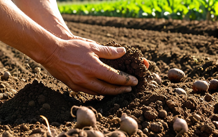**

A healthy field of crops thriving under a bright sun. Focus on the rich soil, showing diverse organic matter and microorganisms. In the background, a farmer is applying fertilizer thoughtfully, not excessively. The overall feel should be one of balance and sustainable agriculture. Focus keywords: healthy soil, organic matter, sustainable farming, balanced fertilizer use.

**