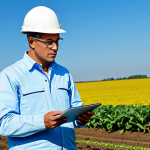 Modern Agricultural Technology**

"A fully clothed agricultural engineer, wearing appropriate attire, inspecting a field of crops using a tablet, modern farm in the background, clear blue sky, professional photography, high resolution, perfect anatomy, correct proportions, natural pose, safe for work, appropriate content, professional"

**