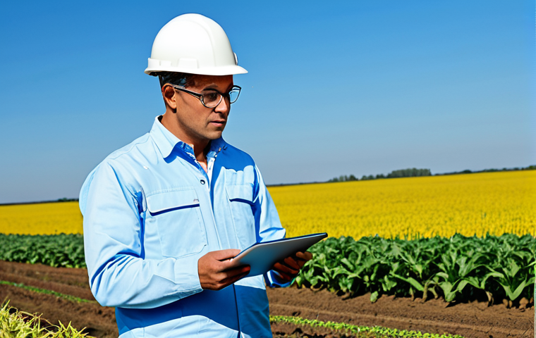 Modern Agricultural Technology**

"A fully clothed agricultural engineer, wearing appropriate attire, inspecting a field of crops using a tablet, modern farm in the background, clear blue sky, professional photography, high resolution, perfect anatomy, correct proportions, natural pose, safe for work, appropriate content, professional"

**