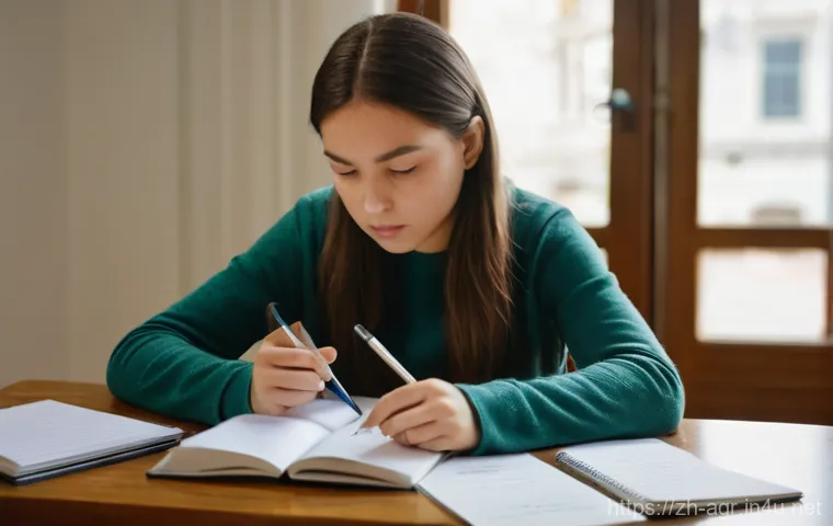 농업기술 자격증 필기 공부법 - A focused young man, wearing a neat casual shirt and trousers, stands confidently before a large, cl...
