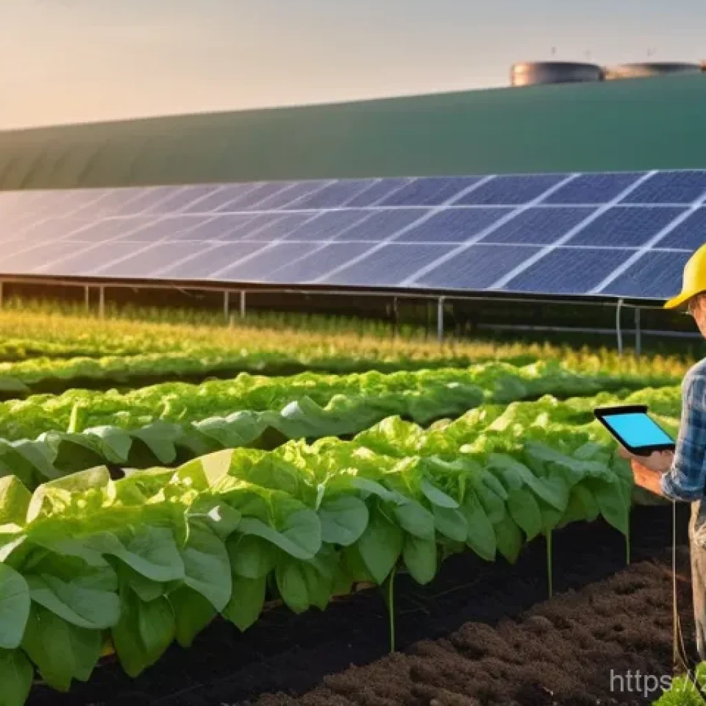 농업기술 자격증의 실효성 분석 - **Prompt:** A vibrant, futuristic smart farm at sunrise. In the foreground, a diverse group of indiv...