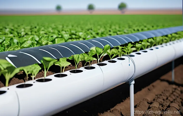농업기술과 스마트팜 접목 사례 - **Prompt:** A dynamic aerial view of a sprawling, meticulously organized smart farm at dawn. Automat...